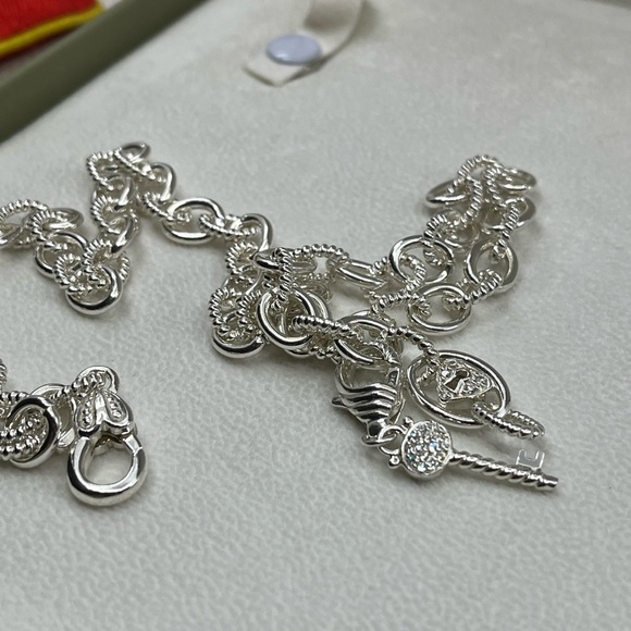 💎 Vintage Judith Ripka Sterling Silver Heart & Key Statement Necklace w/Box Cer - Picture 13 of 16